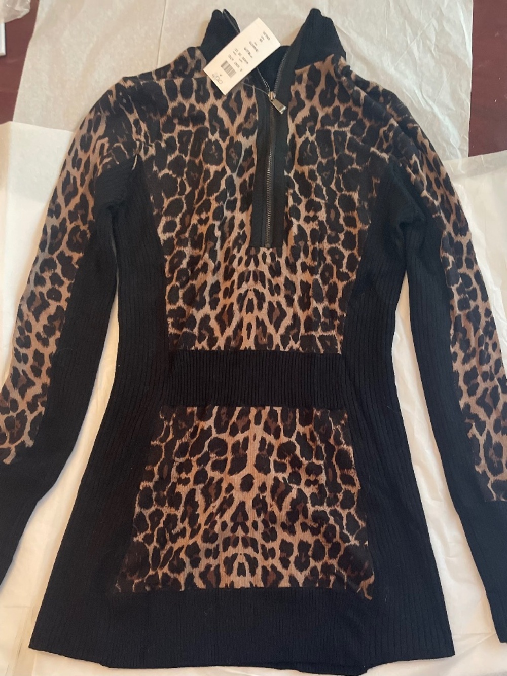 Vintage Classic! NWT! Cache Leopard Zip Up Sweater XS RUNS BIG Small-Medium